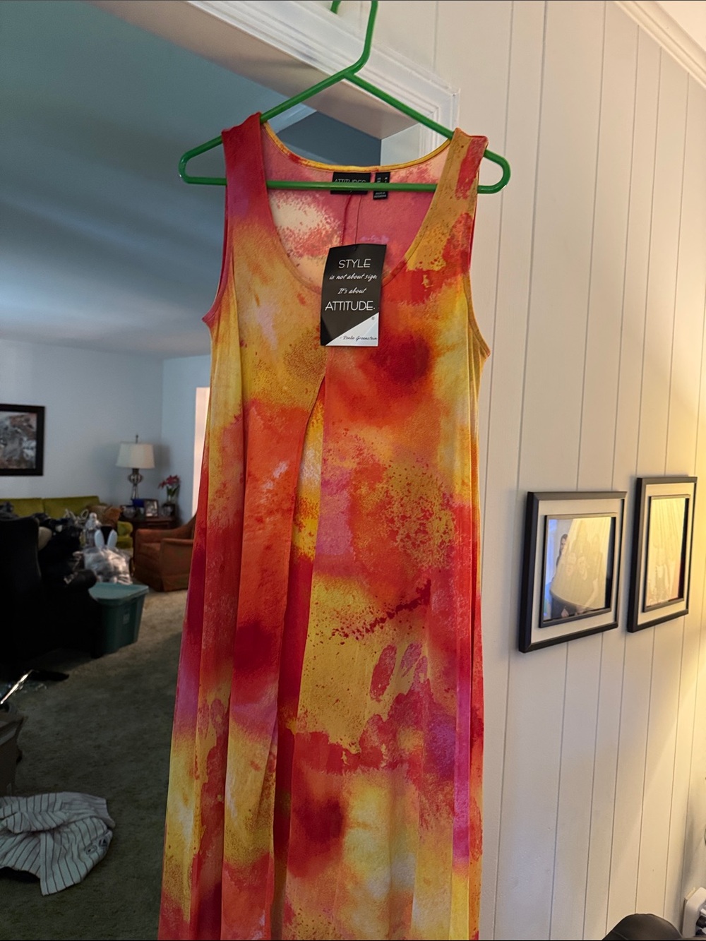 Attitudes by renee Sleeveless Watercolor Maxi Dress in Red & Yellow